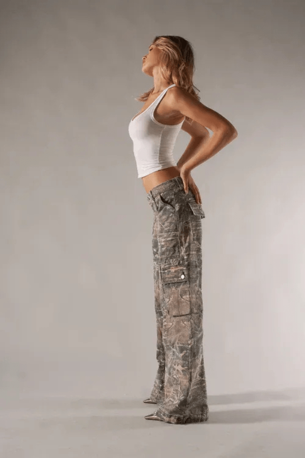 Women's Camo Cargo Pants Wide Leg Cotton Utility Trousers