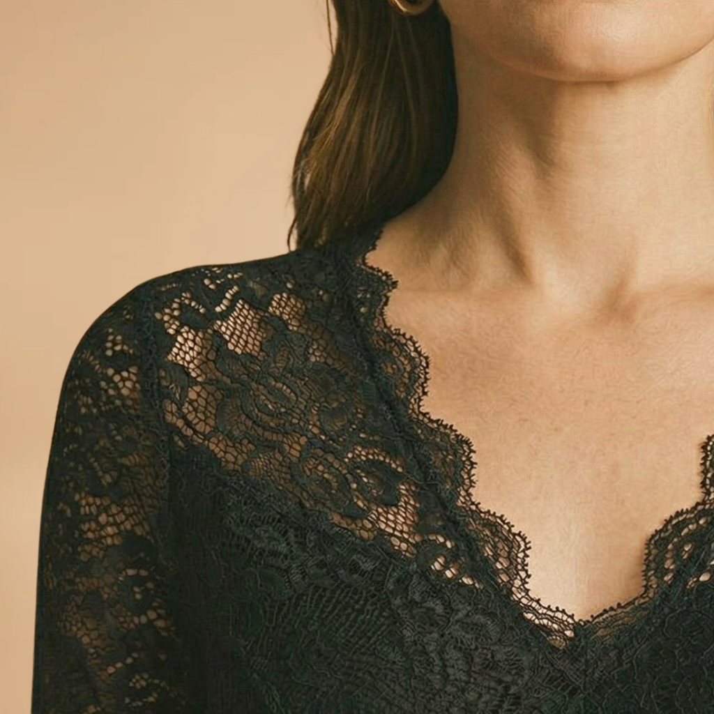 Women's Lace Bodysuit Deep V-Neck Fitted Design Long Sleeves