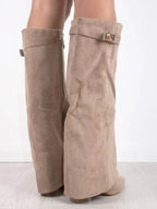 Women’s Thigh High Boots Vegan Leather Buckle Detail