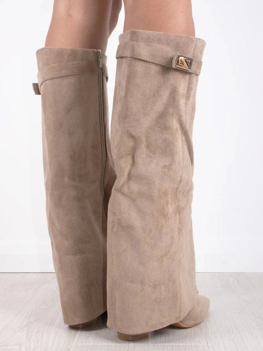 Women’s Thigh High Boots Vegan Leather Buckle Detail