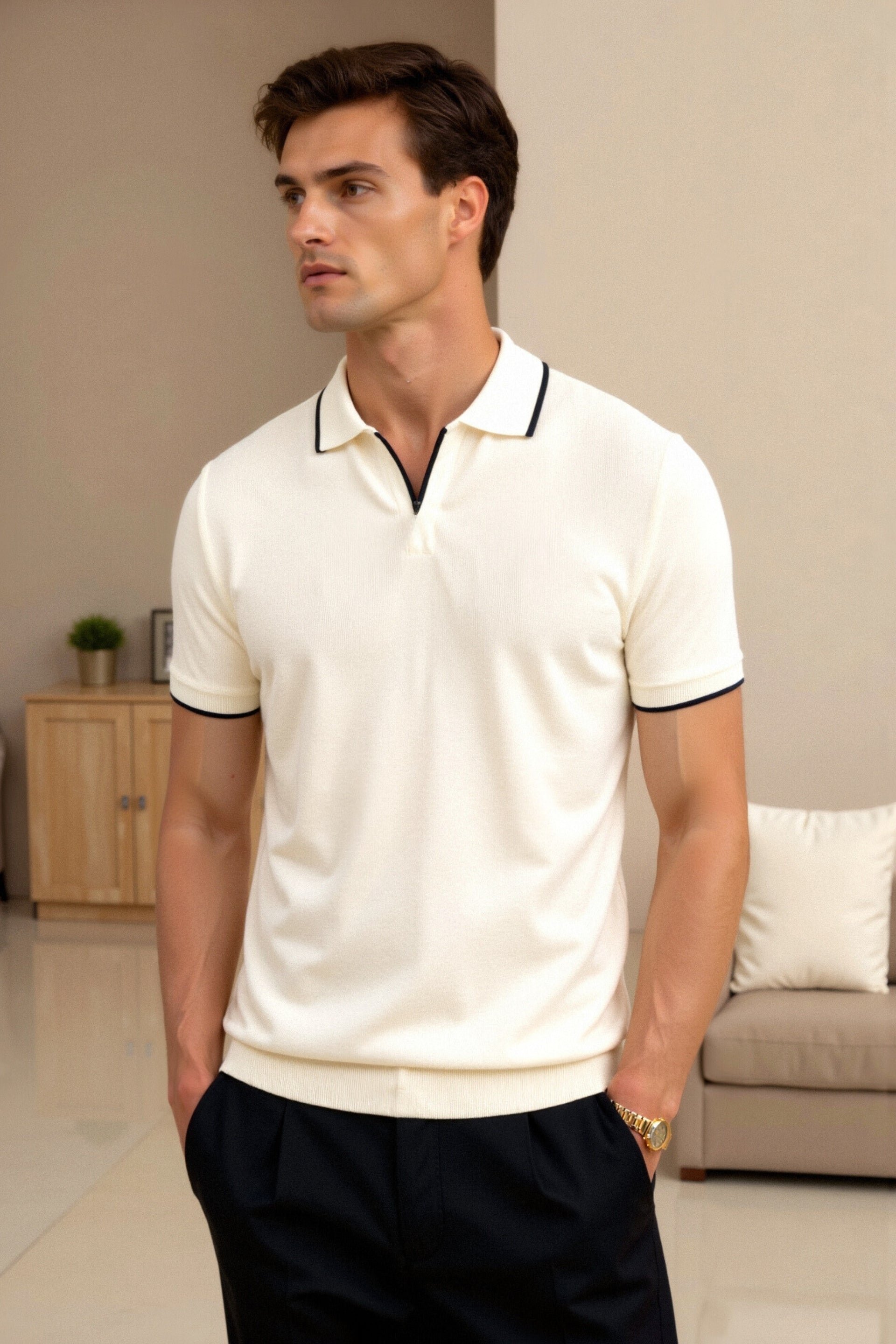 Men's Soft Comfortable Polo Shirt with Contrast Details