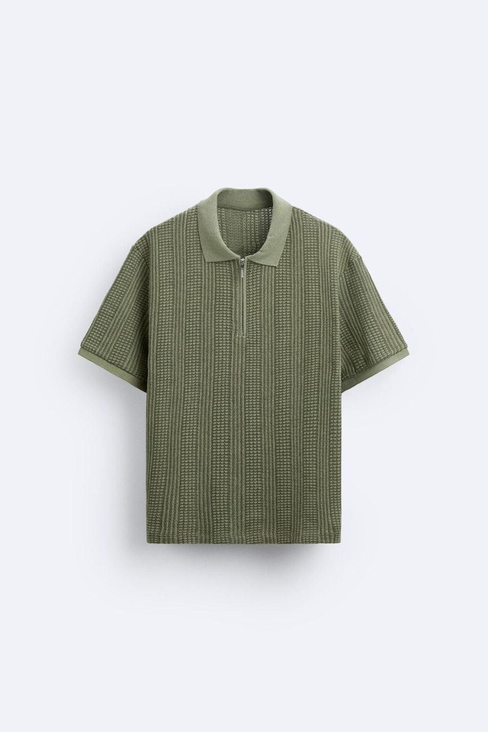 Men's Structured Knit Polo Shirt with Zip Closure