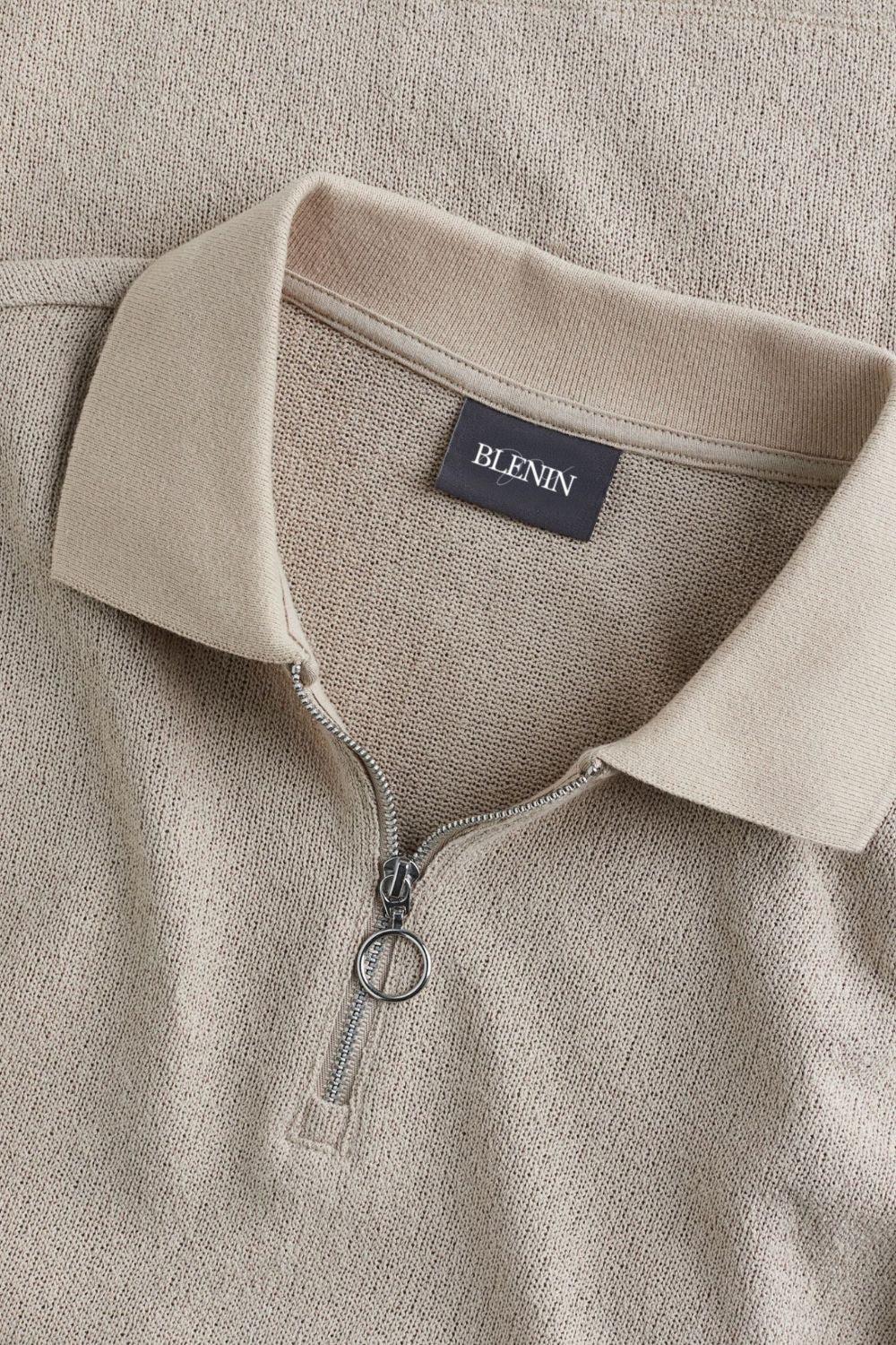 Men's Comfortable Knitted Polo Shirt Short Zip Collar