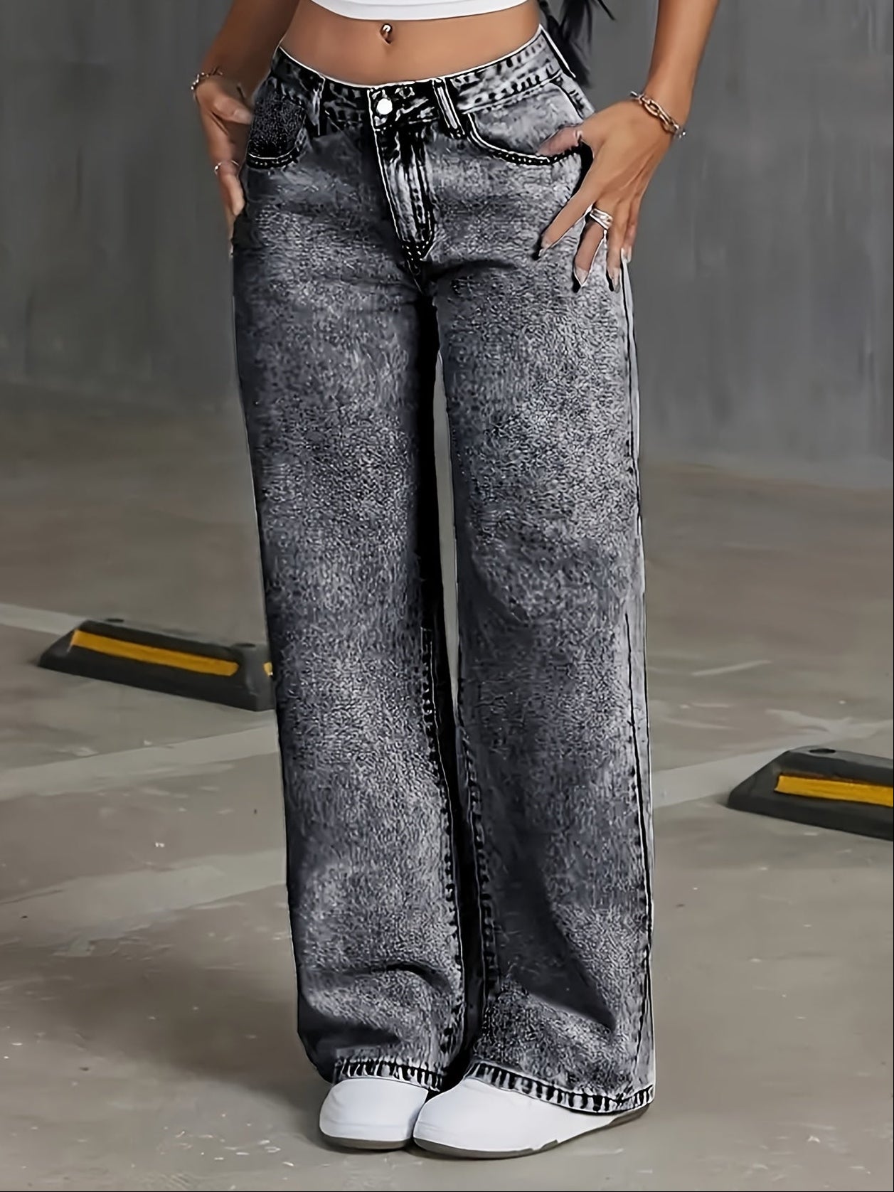 Women's Stretch Loose Wide Leg Straight Jeans Trousers