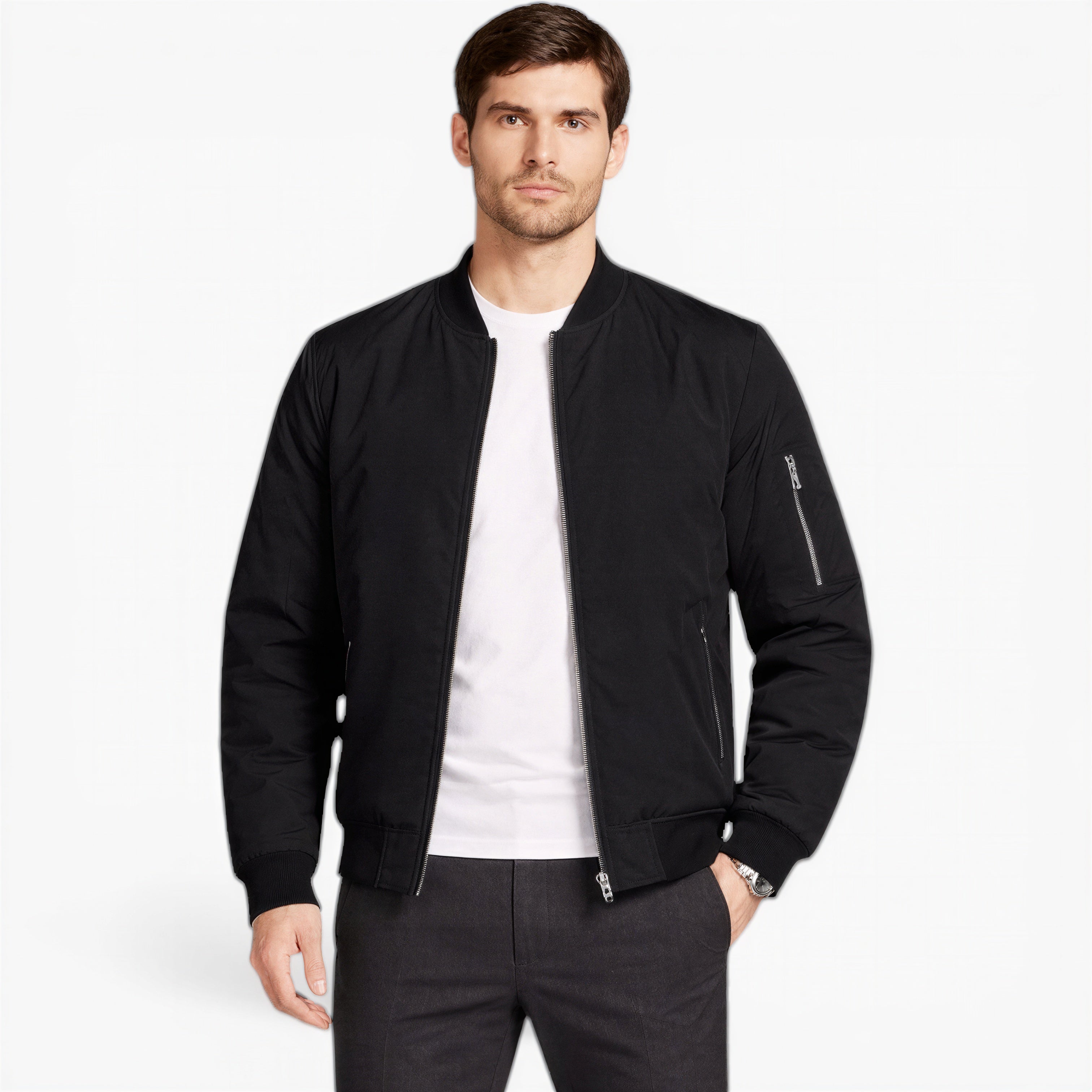 Men’s Classic Bomber Jacket Wind-Resistant Casual Outerwear
