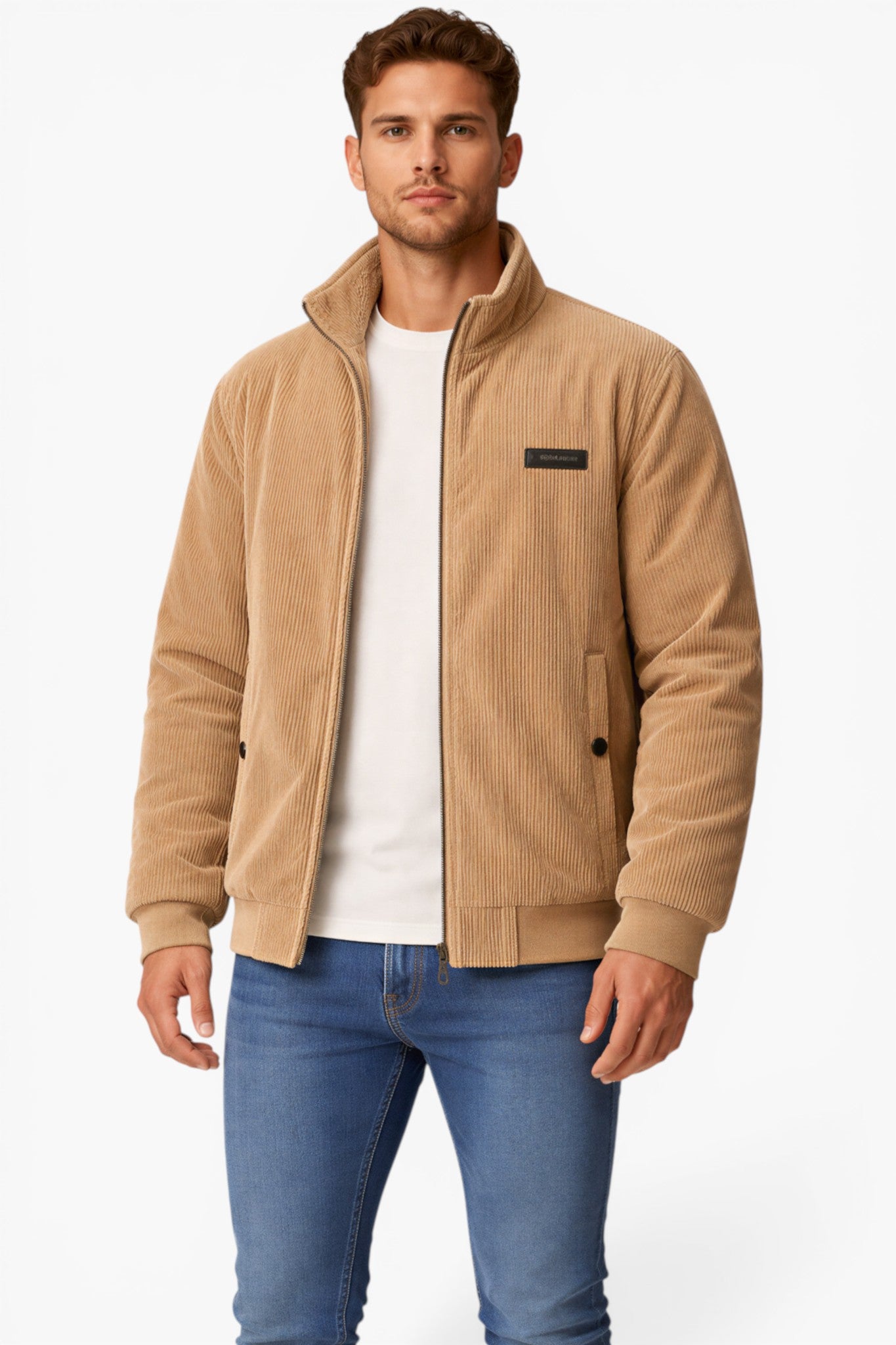 Men’s Fleece Lined Corduroy Jacket Warmth Comfort Stand Collar