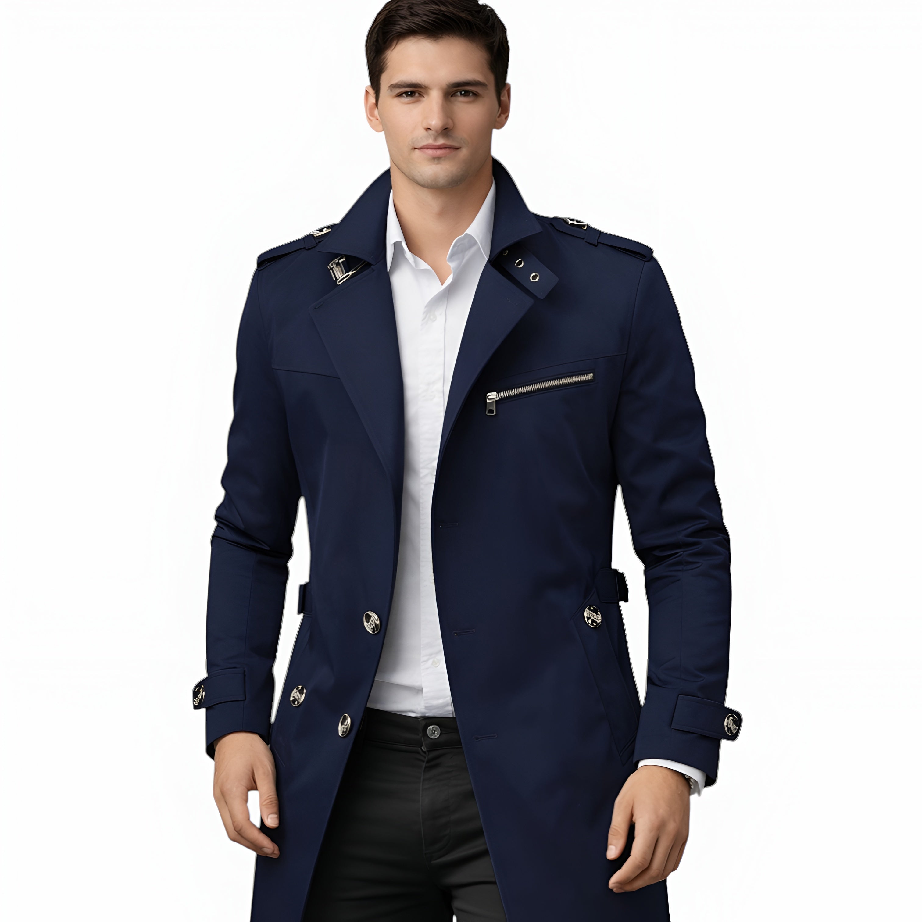 Men’s Longline Trench Coat Classic Structured Transitional Fit