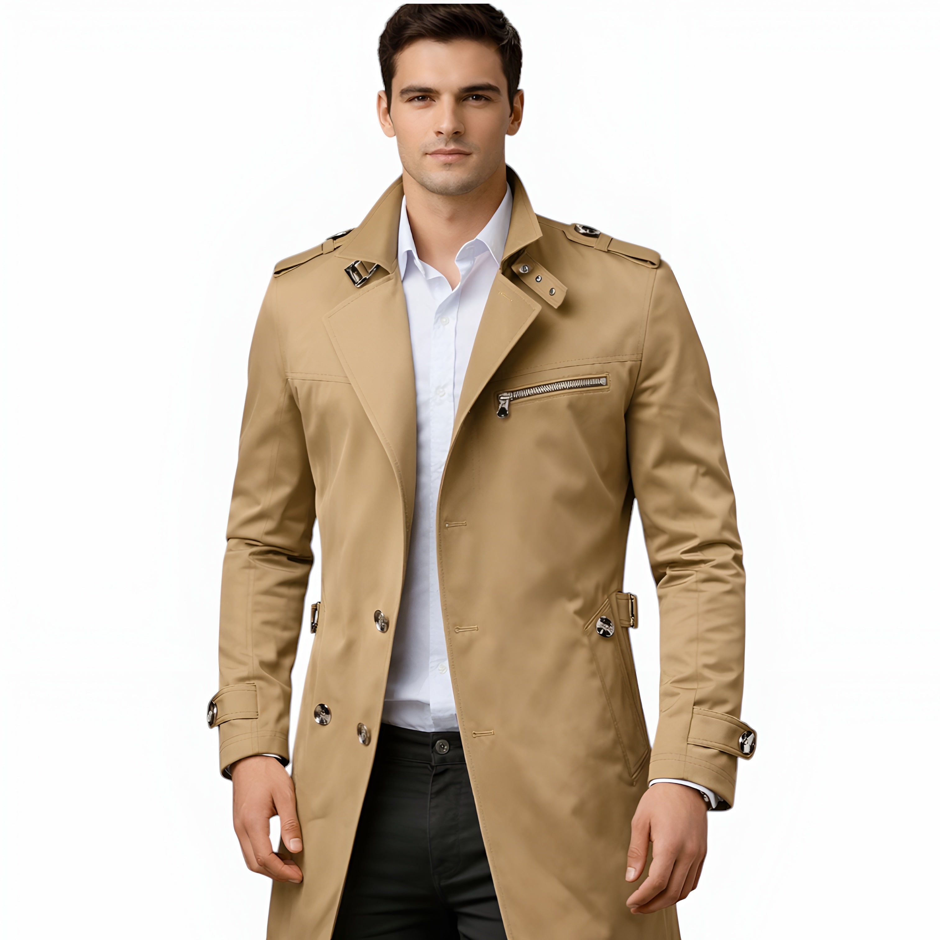 Men’s Longline Trench Coat Classic Structured Transitional Fit