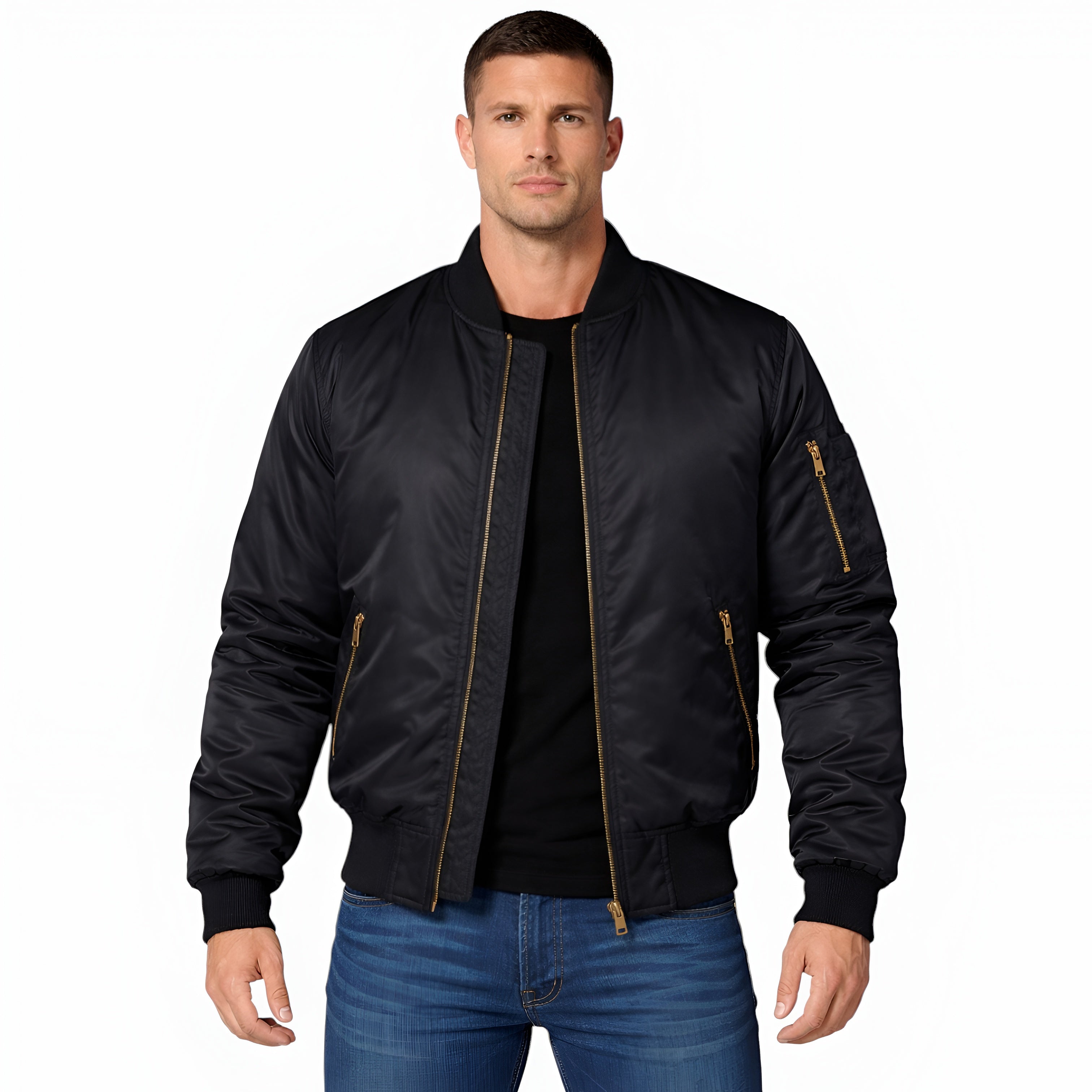 Men's Lightweight Bomber Jacket Ribbed Fit Everyday Comfort