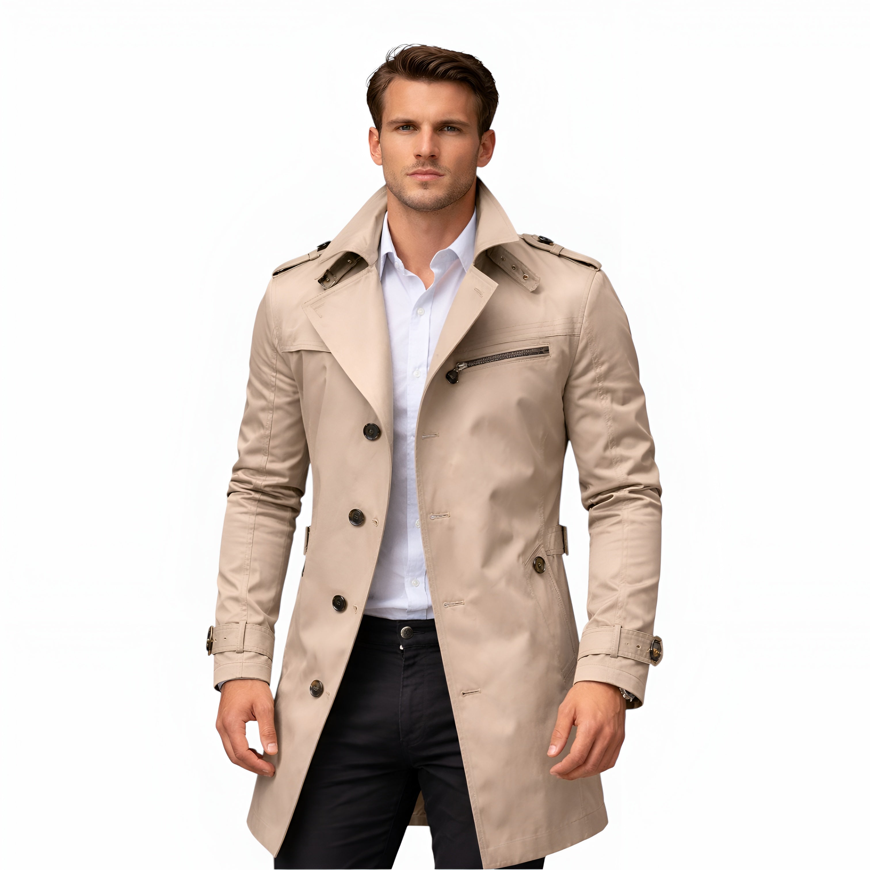 Men’s Longline Trench Coat Classic Structured Transitional Fit
