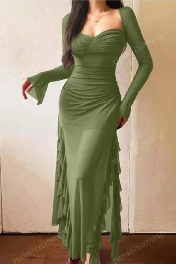 Women’s Long Sleeve Ruffle Dress Elegant Relaxed Fit