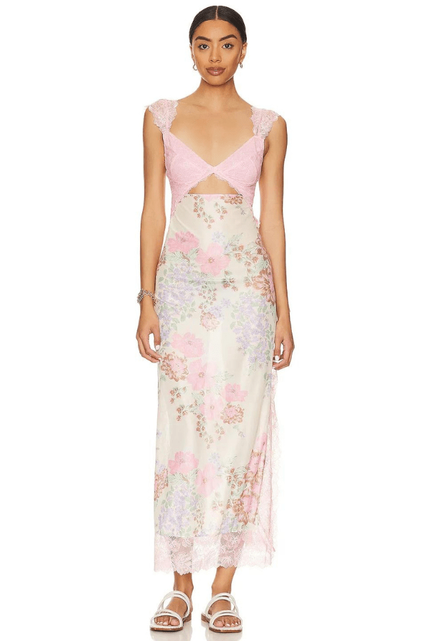 Women's Lace Floral Midi Dress Elegant Sheath Evening Fit