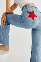 Women's Star Patch Flare Jeans Casual Denim Pants