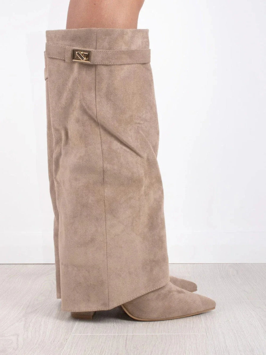 Women’s Thigh High Boots Vegan Leather Buckle Detail