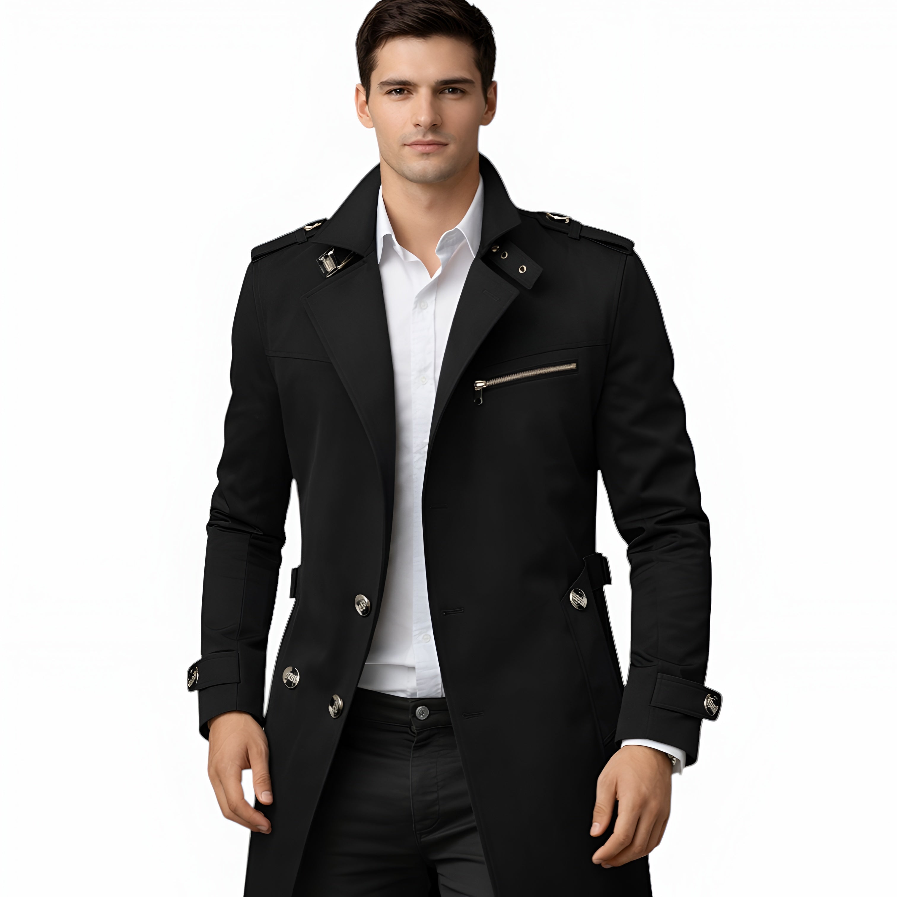 Men’s Longline Trench Coat Classic Structured Transitional Fit