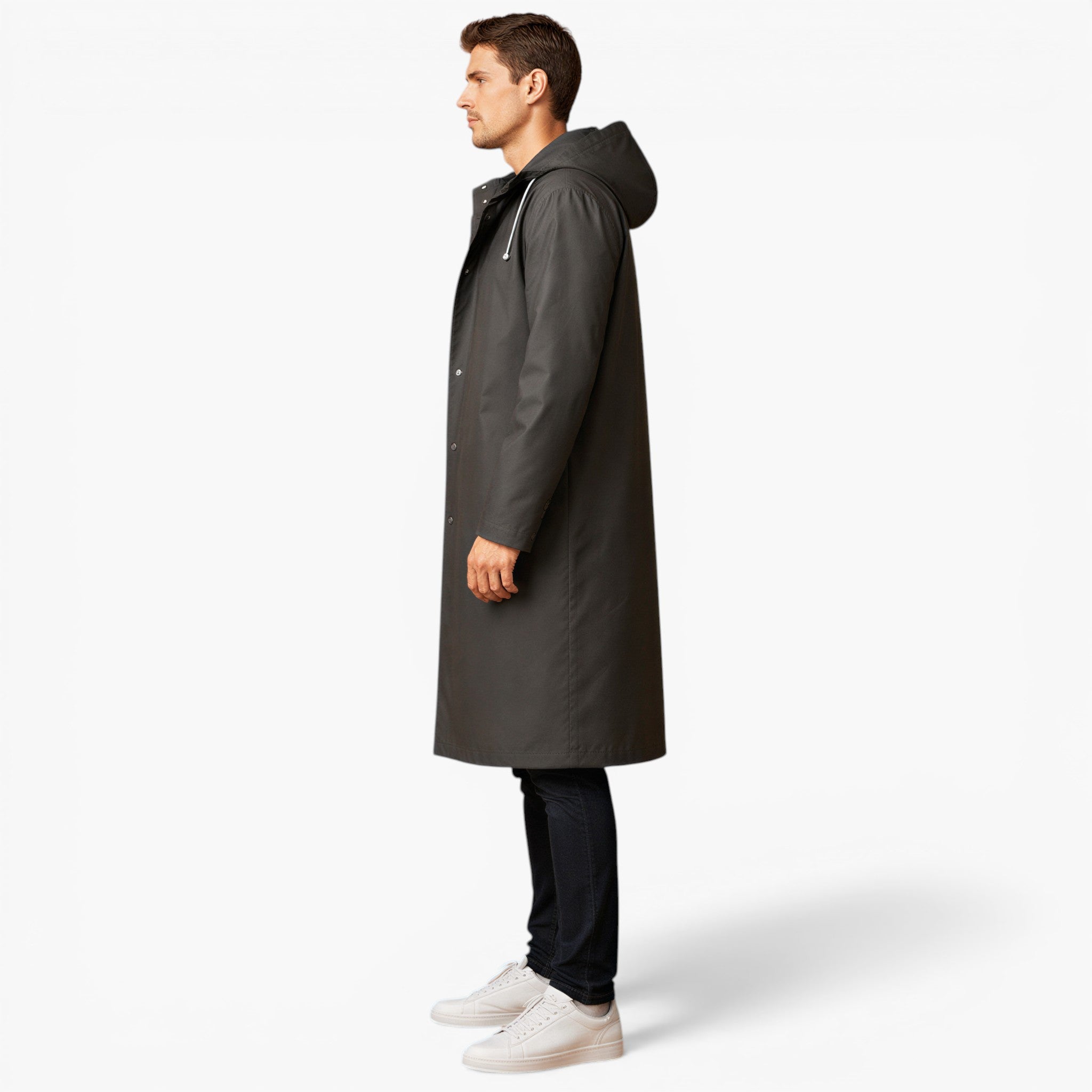 Men’s Long Waterproof Raincoat Classic Hooded All Season Jacket