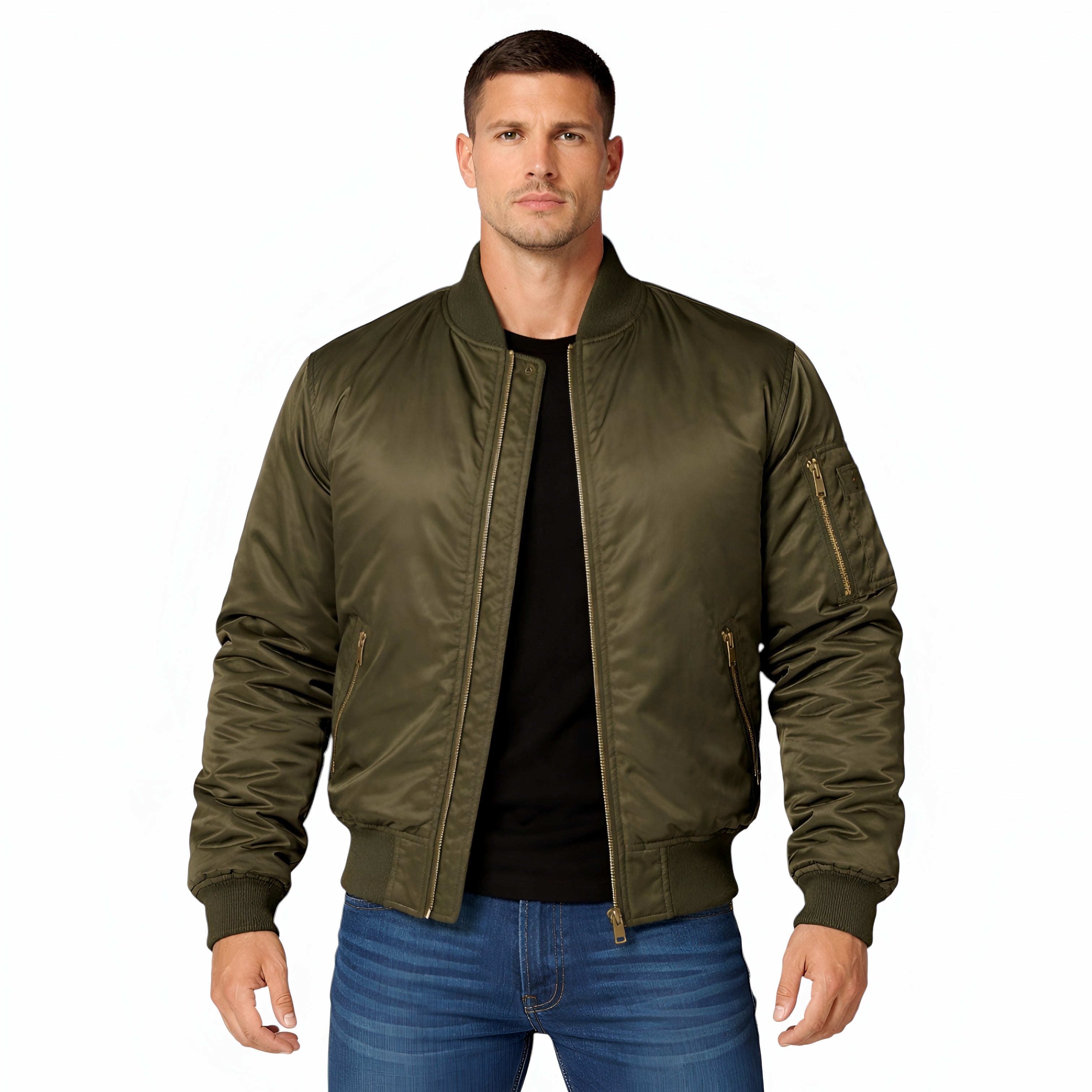 Men's Lightweight Bomber Jacket Ribbed Fit Everyday Comfort