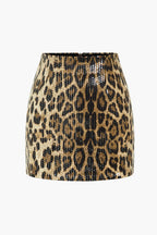 Women's High-Waisted Sequin Mini Skirt Leopard Print