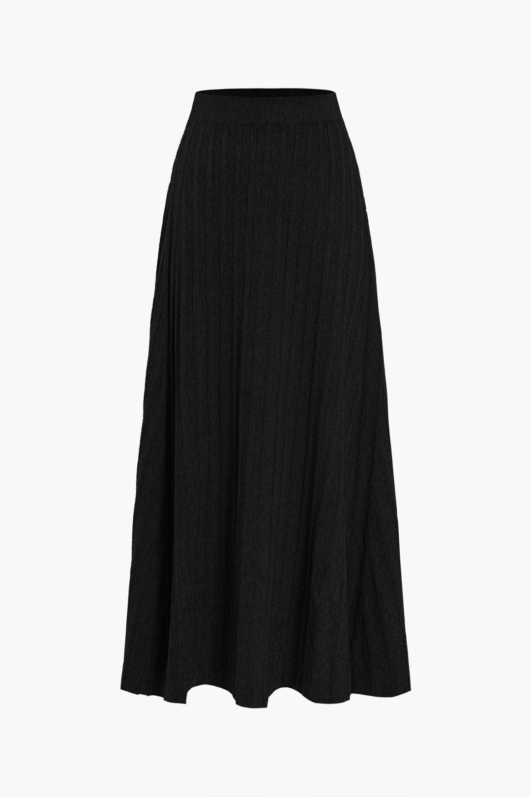 Women's Soft Knit Midi Skirt High Waist Pleated Design