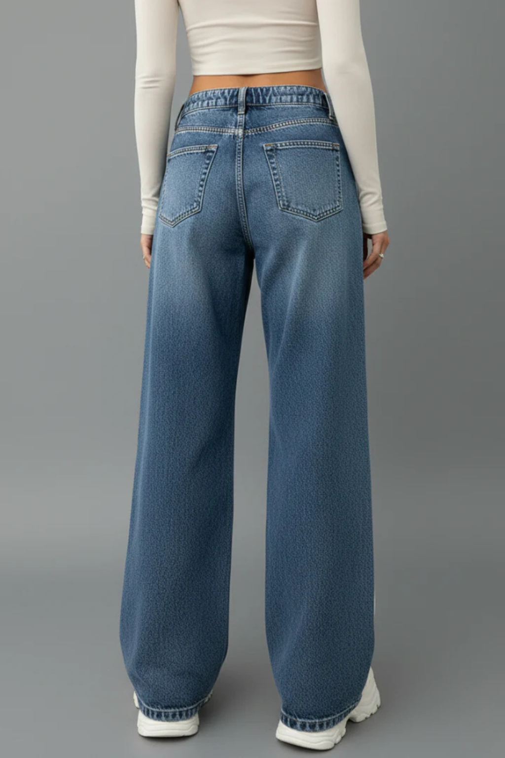 Women's Relaxed Wide Leg Denim Jeans Drawstring Waist Five Pocket
