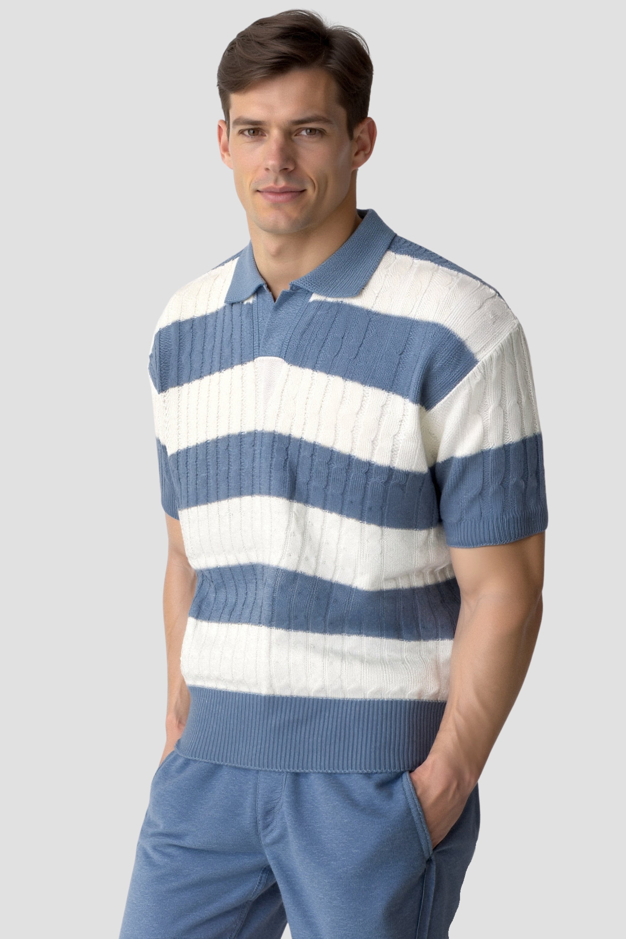 Men's Short Sleeve Polo Shirt Striped Casual Elegant Design