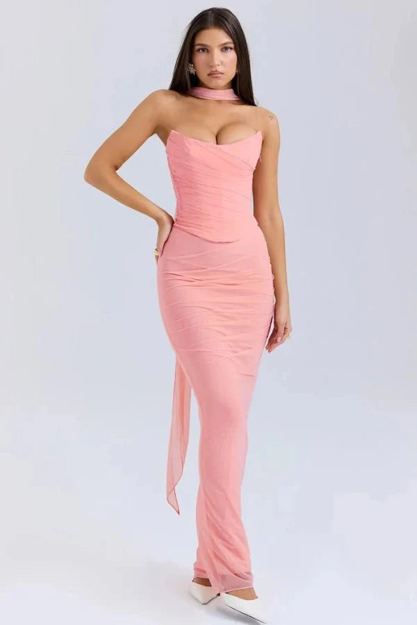 Women’s Strapless Mesh Corset Mini Dress Elegant Bodycon Fit
