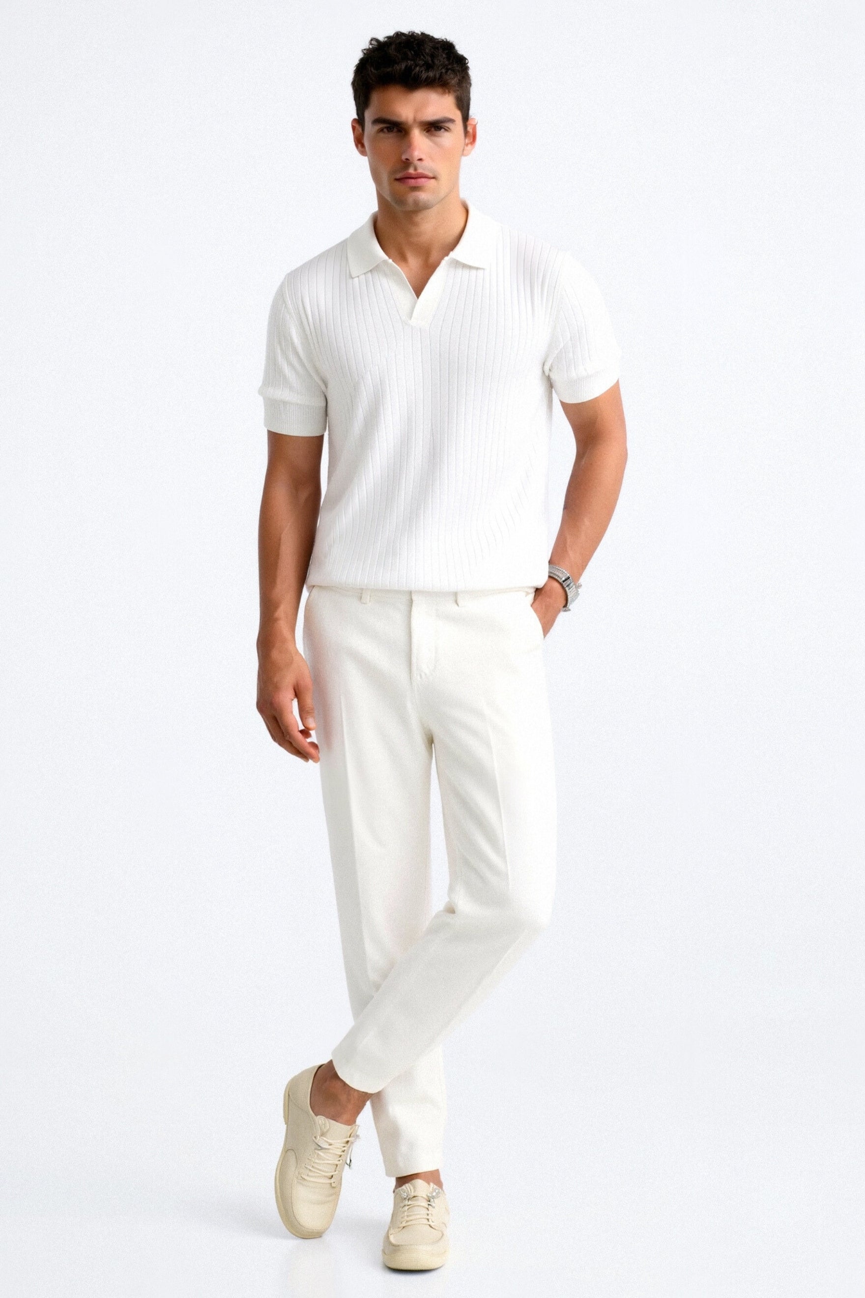 Men's Ribbed Short Sleeve Polo Shirt Elegant Timeless Design