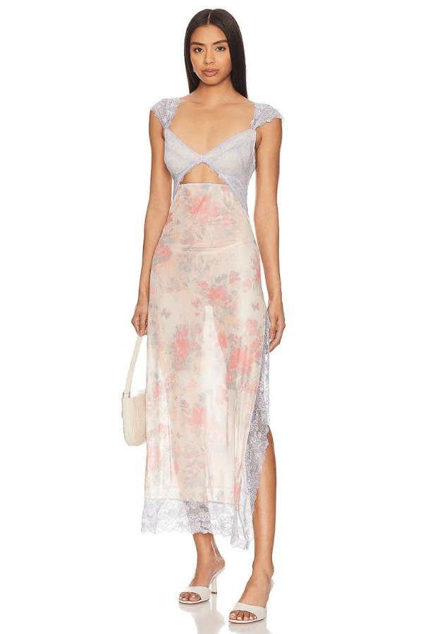 Women's Lace Floral Midi Dress Elegant Sheath Evening Fit