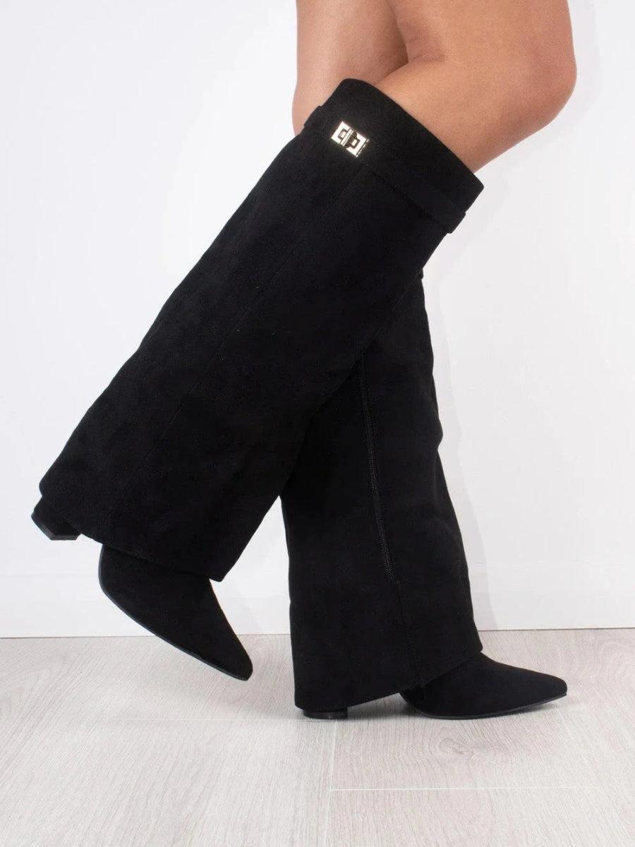 Women’s Thigh High Boots Vegan Leather Buckle Detail