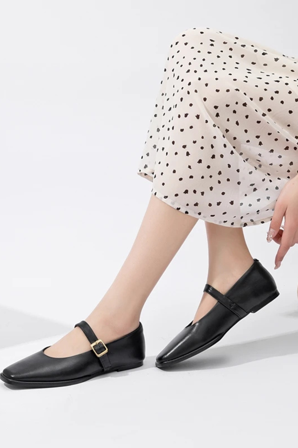 Women's Square Toe Mary Jane Ballet Flats Buckle Strap