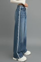 Women's Relaxed Wide Leg Denim Jeans Drawstring Waist Five Pocket