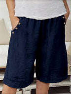 Plus Size Women's Elegant Vacation Shorts with Button Detail