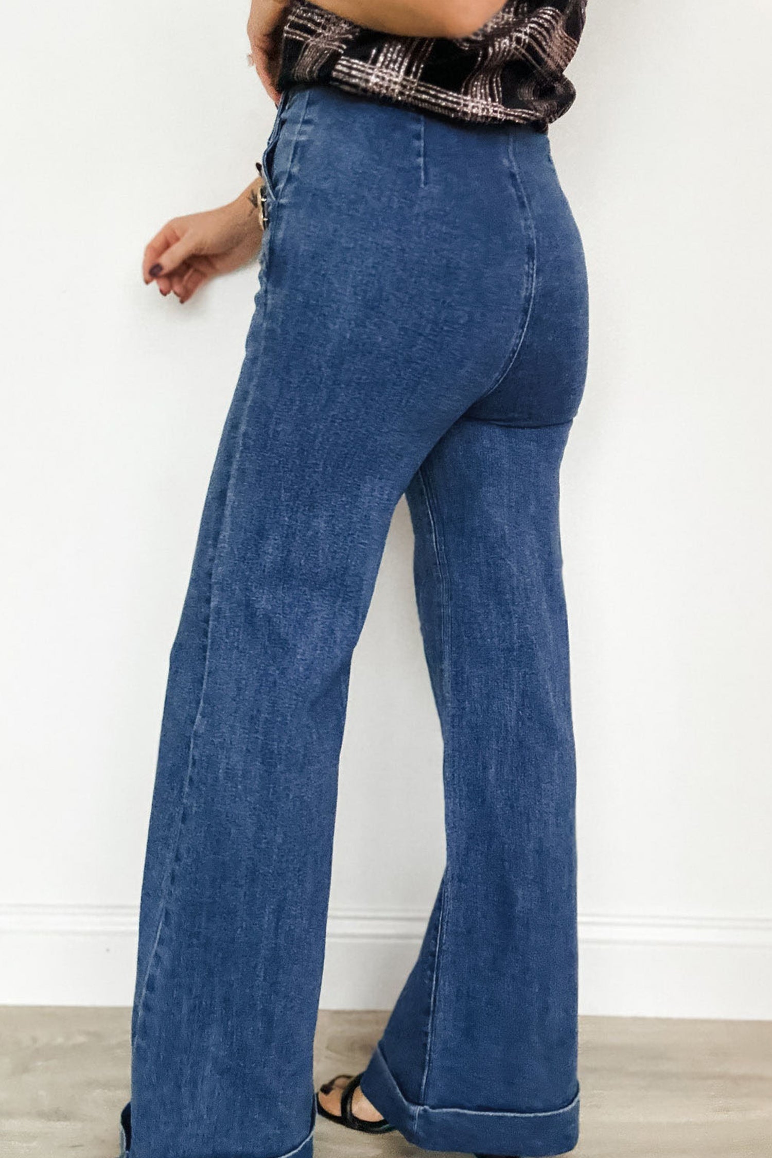 Women's Flare Leg Jeans With Golden Button Detail