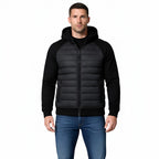 Men’s Classic Hooded Puffer Jacket with Knit Sleeve Design