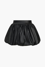 Women's High Waist Balloon Skirt Glossy Faux Leather
