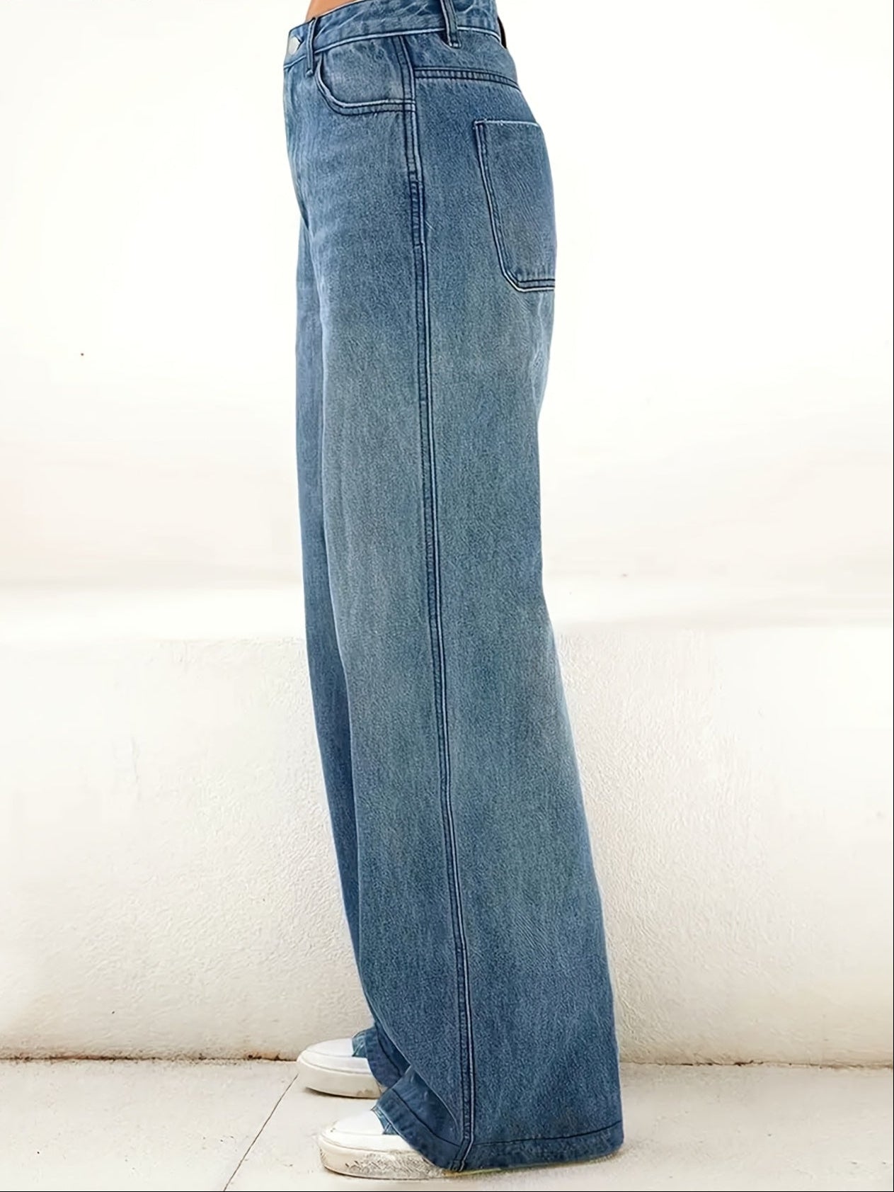 Women's Stretch Low Waist Baggy Wide Jeans Comfortable Trousers