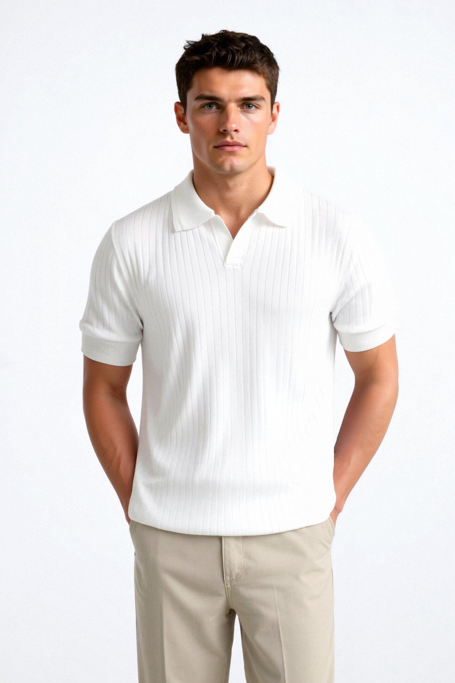 Men's Ribbed Short Sleeve Polo Shirt Elegant Timeless Design