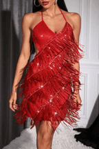 Women's Halter Mini Dress Tassel A Line Fit