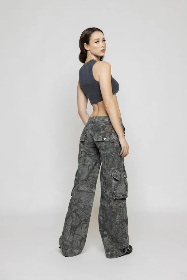 Women's Camo Cargo Pants Wide Leg Cotton Utility Trousers
