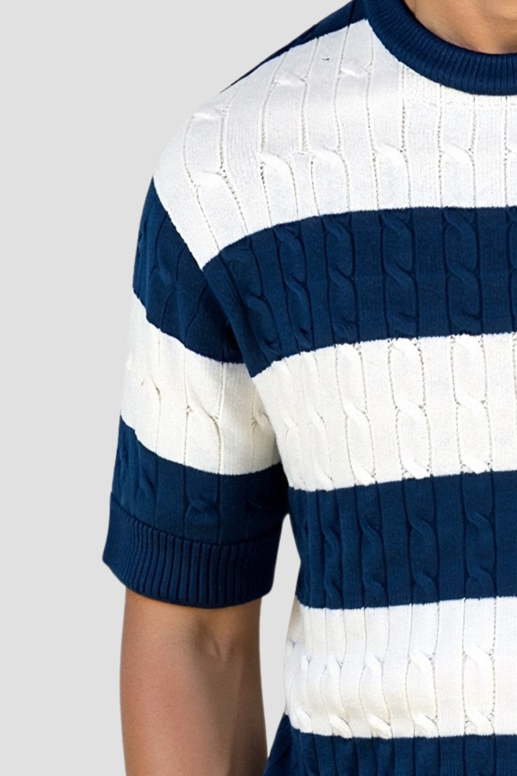 Men's Short Sleeve Striped Sweater Fine Knit Casual Top