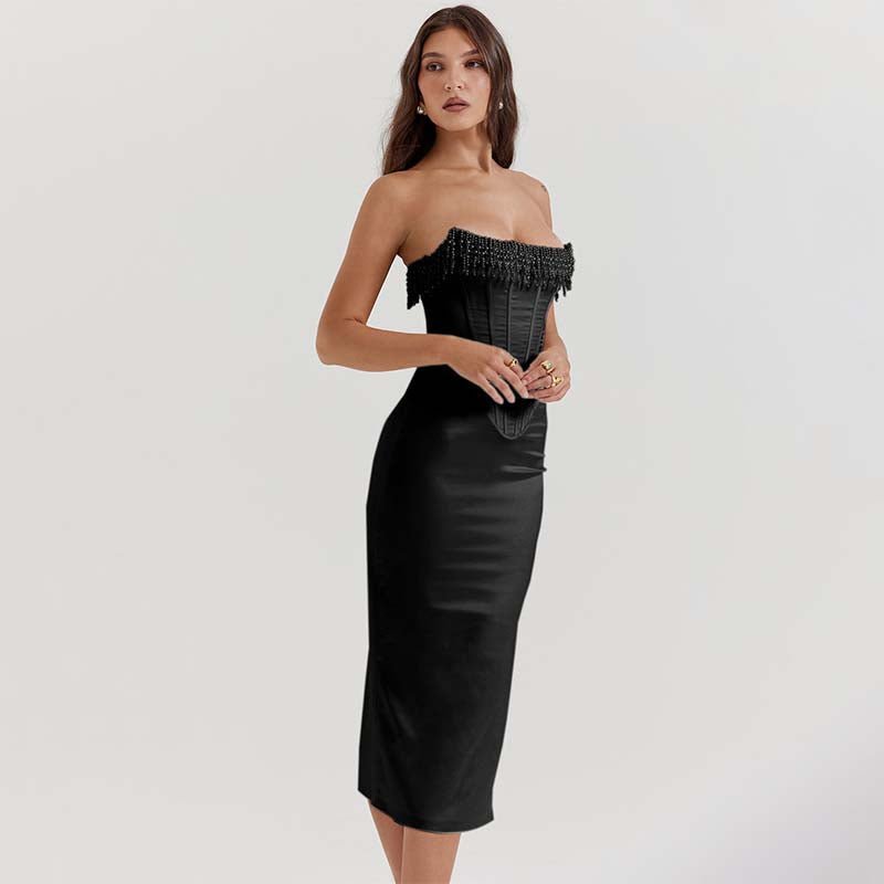 Women's Elegant Satin Mini Dress Strapless Fit