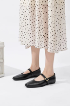 Women's Square Toe Mary Jane Ballet Flats Buckle Strap
