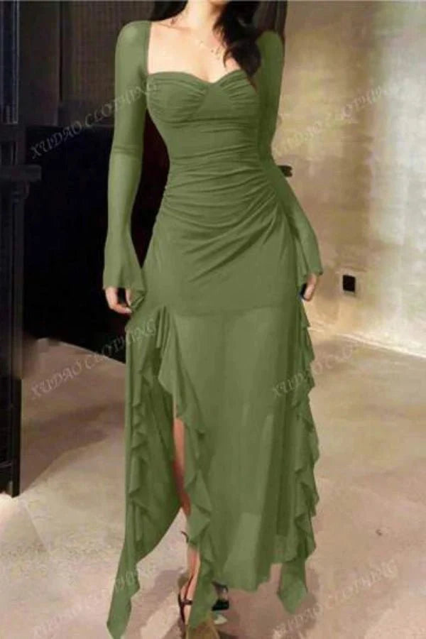 Women’s Long Sleeve Ruffle Dress Elegant Relaxed Fit