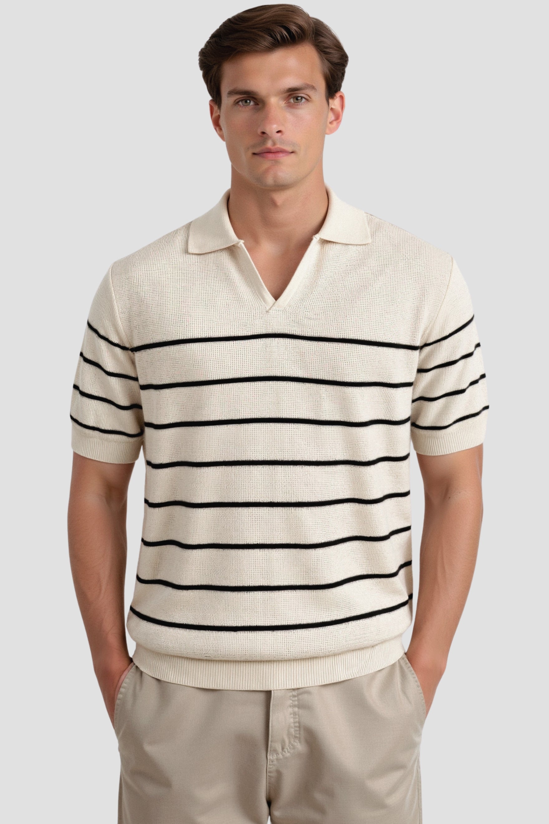Men's Short Sleeve Polo Shirt Striped Casual Relaxed Top