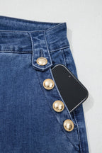 Women's Flare Leg Jeans With Golden Button Detail