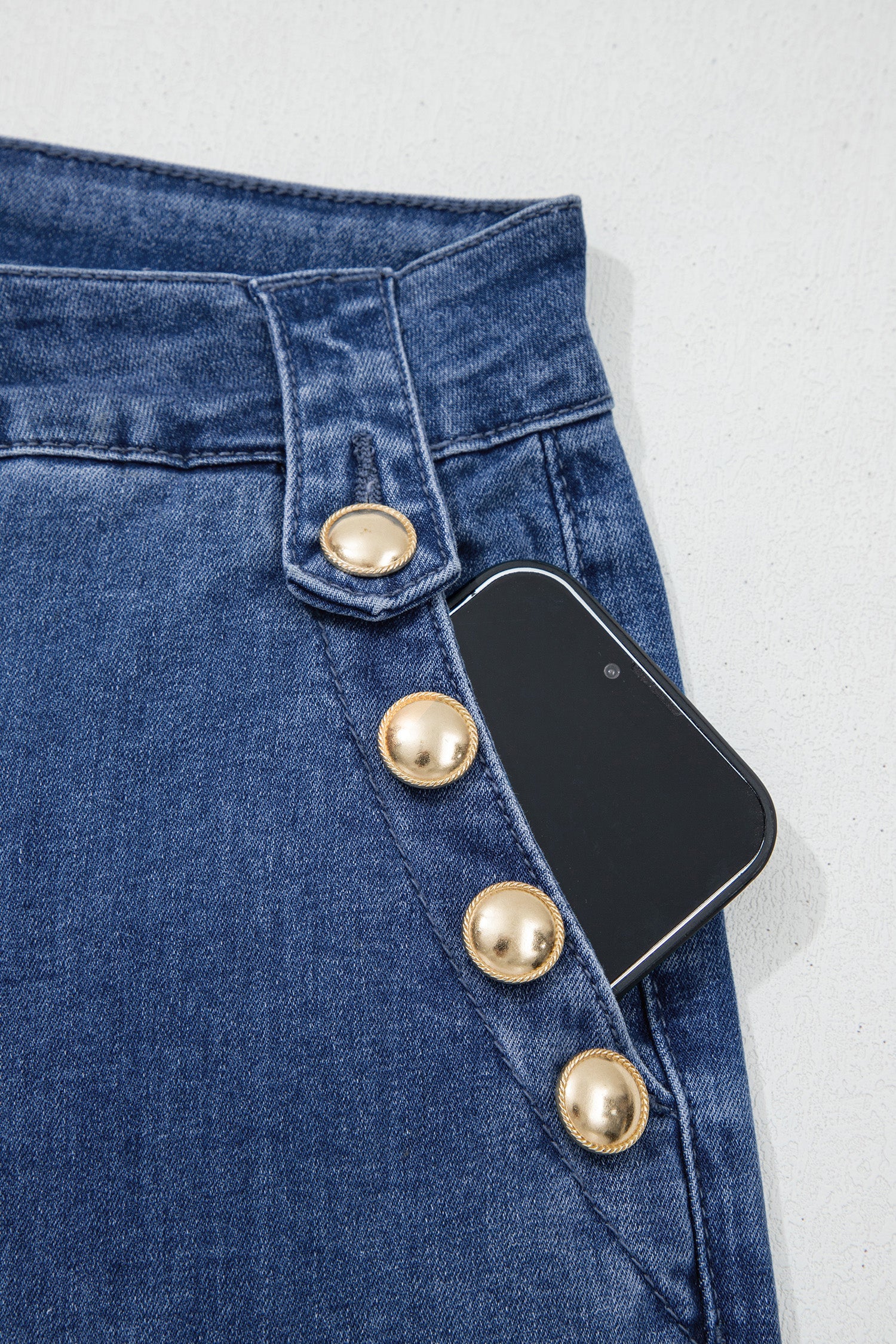 Women's Flare Leg Jeans With Golden Button Detail