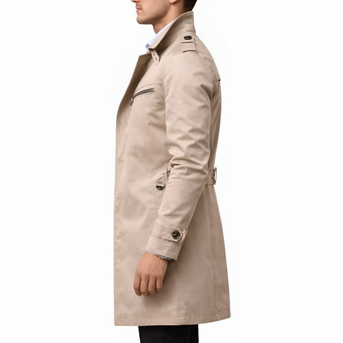 Men’s Longline Trench Coat Classic Structured Transitional Fit