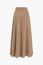 Women's Soft Knit Midi Skirt High Waist Pleated Design
