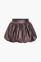 Women's High Waist Balloon Skirt Glossy Faux Leather