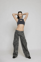 Women's Camo Cargo Pants Wide Leg Cotton Utility Trousers